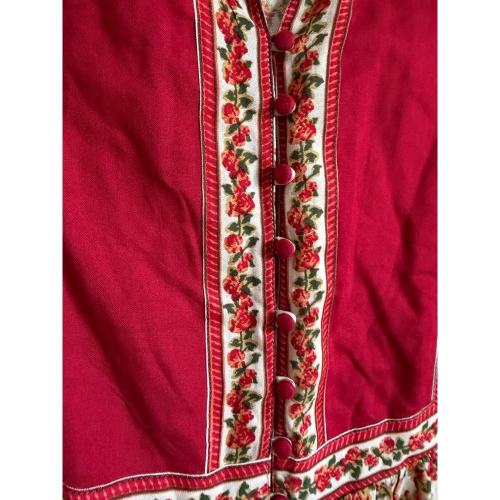 Woman Within Deep Red Orange Floral Button Front Tunic Peasant Top M 14/16 Gypsy - Picture 9 of 9